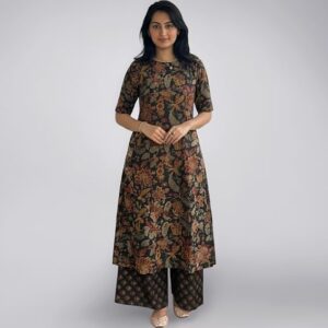 ANNI Designer Women's Viscose Blend Straight Printed Kurta with Palazzo | Elbow Length Sleeve Kurti Set | Close Neck with Back Slit | Soft Comfortable Fabric | 2 Piece Outfit