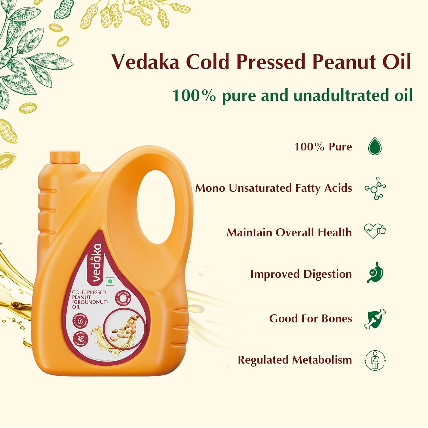Amazon Brand - Vedaka Cold Pressed Groundnut (Peanut) Oil, 5 liters - Image 3