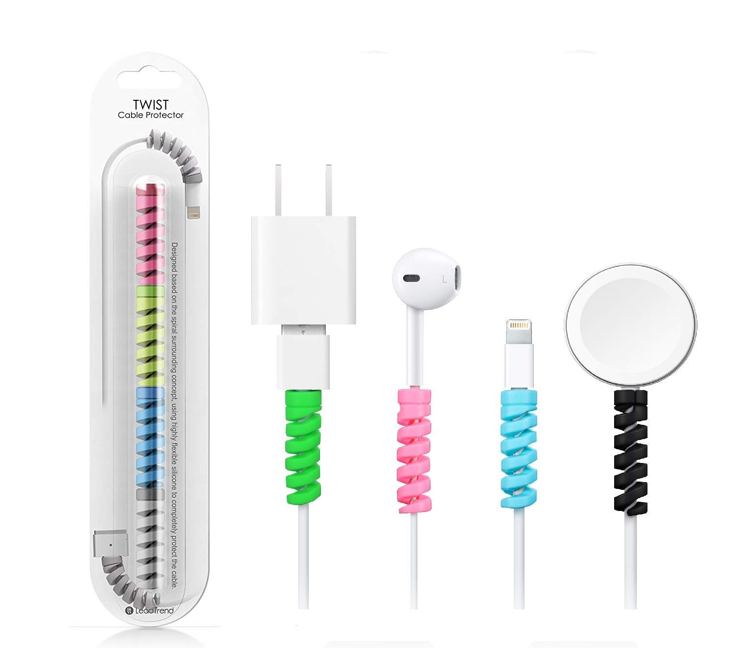 Flere Spiral Charger Cable Protector Data Cable Saver Charging Cord Protective Cable Cover (2 Set (8 Pieces))