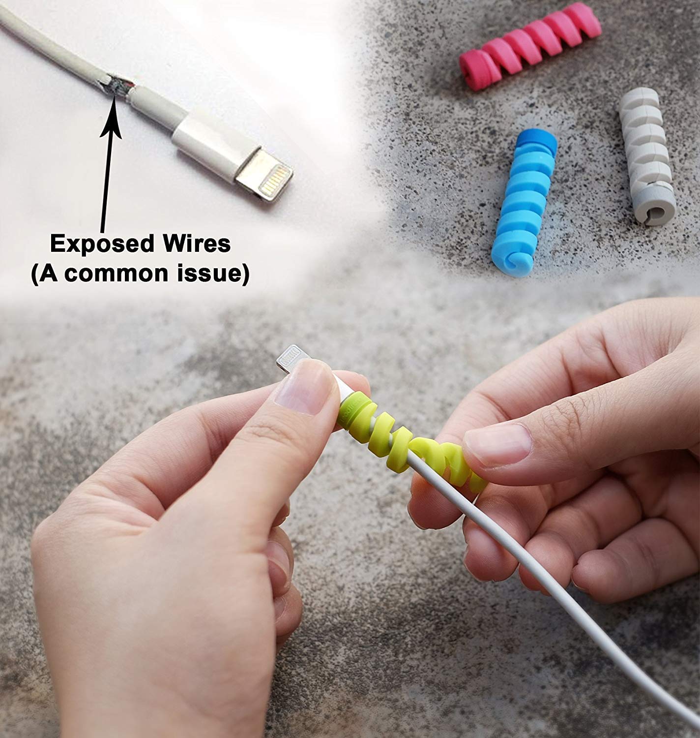 Flere Spiral Charger Cable Protector Data Cable Saver Charging Cord Protective Cable Cover (2 Set (8 Pieces)) - Image 2