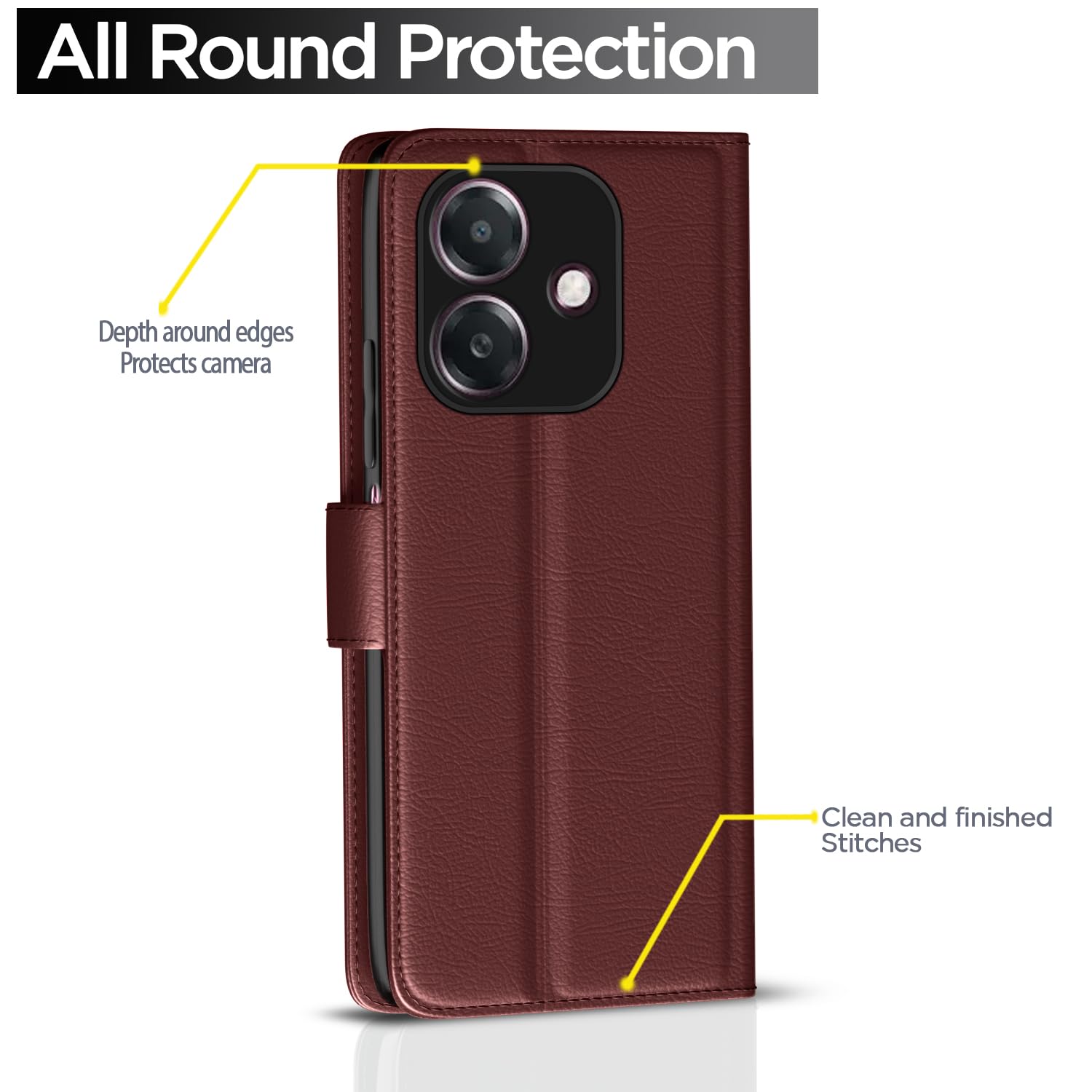 Pikkme Flip Cover Leather Finish | Inside TPU with Card Pockets | Wallet Stand and Shock Proof | Complete Protection Flip Case for Oppo A3x 5G / A3x 4G / A3 5G (Brown) - Image 2