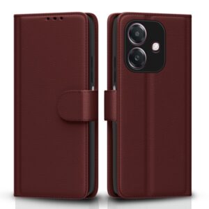Pikkme Flip Cover Leather Finish | Inside TPU with Card Pockets | Wallet Stand and Shock Proof | Complete Protection Flip Case for Oppo A3x 5G / A3x 4G / A3 5G (Brown)