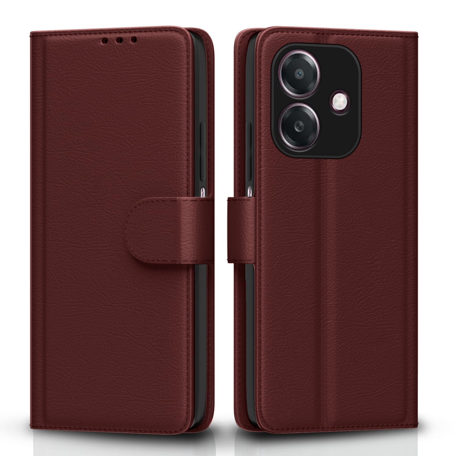 Pikkme Flip Cover Leather Finish | Inside TPU with Card Pockets | Wallet Stand and Shock Proof | Complete Protection Flip Case for Oppo A3x 5G / A3x 4G / A3 5G (Brown)