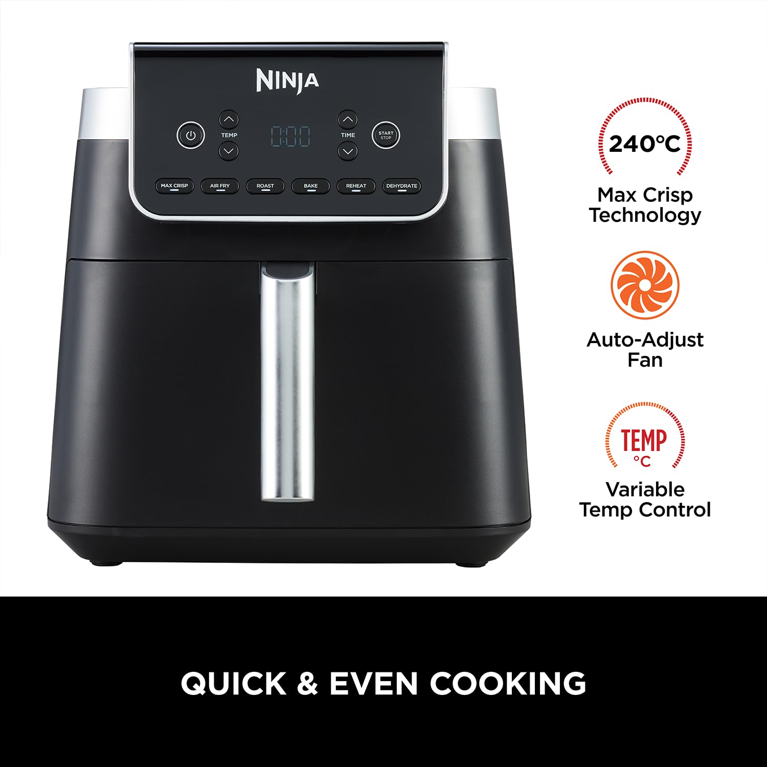 Ninja Air Fryer MAX PRO, 6.2L Air Fryer Oven 2-Year Warranty, Oil-Free Cooking, Max Crisp Technology, Variable Air Flow, Chemical Free Cooking Surface, 6-in-1 Air Fry, Roast, Bake & Reheat, Black - Image 2
